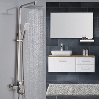 Ensemble de douche mural en acier inoxydable 304 brossé avec mitigeur carré et pommeau de douche pluie pour salle de bain d'hôtel