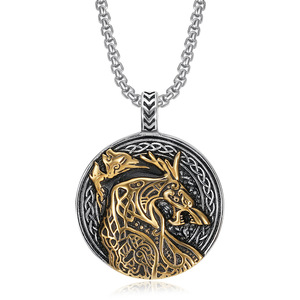 Kalung Liontin Totem Serigala Bajak Laut Viking Punk Vintage Anti Air Anti Karat Bahan Stainless Steel untuk Pria Grosir - Product Image 3