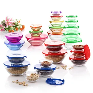 5pcs runde glas Salat schüssel mit deckel schüssel suppe mischen schüssel set mit kunststoff deckel für homecare geschirr