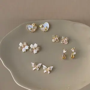 Small Fresh Sweet Oil Stud Flower Earrings Japan And South Korea Mori System Butterfly Zircon Earrings Niche Delicate Earrings