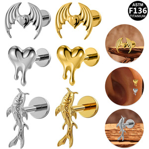 Piercing en titane en forme de cœur F136, bijoux corporels en titane pur pour piercing d'oreille, de lèvre, bijoux de mode unisexe - Product Image 1