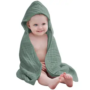 Большое детское полотенце из мягкого 100% муслина, 6-слойное хлопковое банное полотенце с капюшоном для младенцев, малышей, новорожденных, одеяла, банное полотенце
