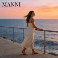 Robe Hawaïenne Femme en Lin et Coton Naturel Durable, Bretelles Fines, Froncée, Unie, Ourlet Fendu, Style Boutique
