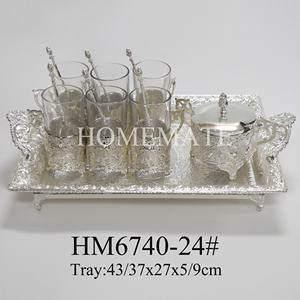 Arabia Saudita <span class=keywords><strong>Turco</strong></span> Struttura In Metallo di Caffè di Vetro Tazza di Tè Set con Lo Zucchero Vassoio Pentola - Product Image 3