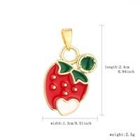 Pendentif Cœur Fraise Émaillé Plaqué Or 14K en Laiton, Breloque Fruit Mignonne pour Bijoux DIY, Accessoire de Mode Tendance, Vente en Gros