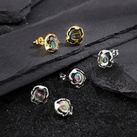 Boucles d'oreilles clous en argent sterling 925 avec coquille d'ormeau naturelle pour femme, bijoux en argent de haute qualité pour usage quotidien