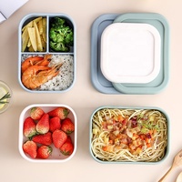Boîte à bento rectangulaire en silicone, récipient de stockage alimentaire sans BPA, anti-fuite, boîte à lunch en silicone à 3 compartiments