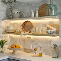 Étagère flottante en chêne rouge avec éclairage LED 100 cm, murale, en bois massif, avec rétroéclairage et éclairage descendant, installation facile pour magasin de détail