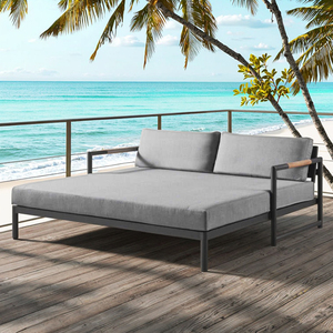 Kursi Santai Aluminium Tepi Kolam Renang, Furnitur Patio Hotel, Kursi Pantai Luar Ruangan Modern, Tahan Segala Cuaca, Tahan Air, Nyaman, Model Double - Product Image 2