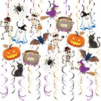 Décorations de fête suspendues pour Halloween, décorations de plafond intérieures, spirales, sorcières, chaudrons, fantômes, citrouilles, crânes, chats, décorations de fête sorcière