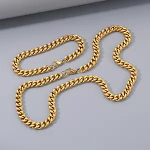 Fashion Jewelry 18k Gold Wholesale Diy Making Europe Popular Bracelets Necklace Stainless Steel Men Cuban Link Chain