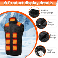 Veste chauffante Pertemba 4-21 zones pour homme et femme, batterie rechargeable, power bank, hiver, chasse en plein air, col roulé en coton, fermeture éclair, 410g