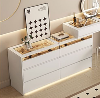 Table à langer moderne en bois massif haut de gamme avec miroir éclairé pour chambre principale avec deux boîtes à bijoux