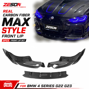Divisor Delantero de Fibra de Carbono Real Estilo MAX de 3 Piezas ZESON para <span class=keywords><strong>BMW</strong></span> Serie 4 G22 G23 M440i 430i Coupé <span class=keywords><strong>2021</strong></span>+ - Product Image 1