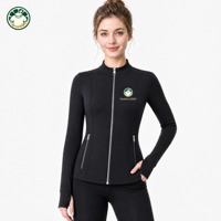 Veste de sport YOUMEI de haute qualité avec poche zippée, haut de yoga vert sans couture pour femme avec trous pour les pouces