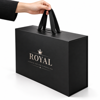 Boîte cadeau magnétique noire royale personnalisée avec logo et poignée en ruban, emballage rigide de luxe pour vêtements et chaussettes, faible MOQ