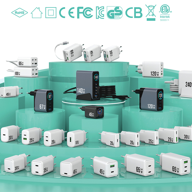 Factory PD GaN Type c Charger 25W 45W 65W 100W 140W PPS QC Portable Usb Charger Adaptor KC Certificate Mobile Phone Fast Charger