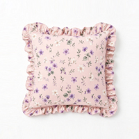 Housse de coussin décorative 100 % coton, imprimé floral rose poudré et violet, à volants, pour canapé, chambre, décoration intérieure, vente en gros
