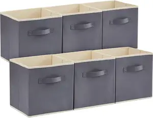 Foldable Bins Storage Organizers Cube Box Non Woven Grey Fabric Storage Boxes For Clothes