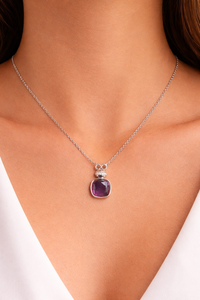 Collar de Diseño Minimalista con Piedra Púrpura de Moda para Mujer, Colgante de Plata 925, Producto Hecho a Mano al por Mayor - Product Image 2