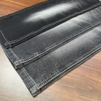 Tissu denim extensible en sergé 6 plis avec envers en tissu éponge, résistant à l'abrasion, Lizhi XH5039K-1A noir, pour jupes et sacs pour filles