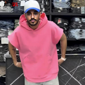 Custom Logo Streetwear Solid Custom High Quality Sports Knitted Hooded Sleeveless Jogger T-<strong>shirt</strong> Fleece Hoodies <strong>Men</strong> Tracksuits - Product Image 1