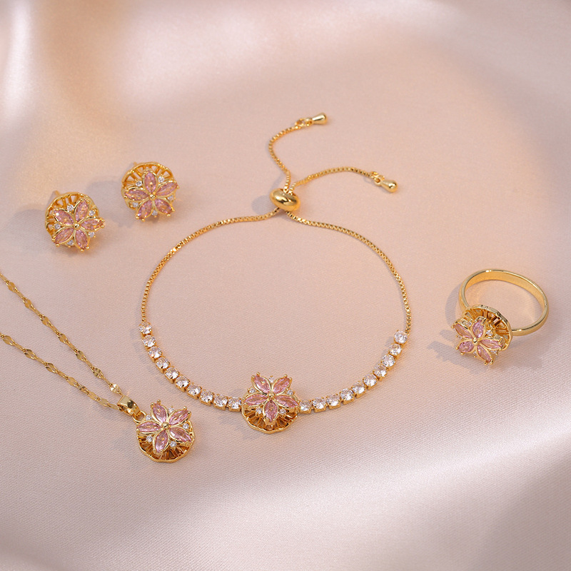 Fashion Jewelry Set Flower Necklace Earrings