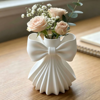 Nouveau Vase Moderne en Plastique Rose avec Nœud 2026 pour Salon, Décoration Intérieure Haut de Gamme, Composition Florale pour Bureau