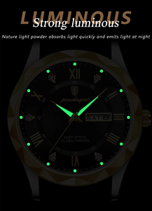 POEDAGAR 615 Orologio al Quarzo da Uomo 41mm Quadrante Nero Cinturino in Pelle Marrone Vetro Hardlex Impermeabile 30M Data e Giorno Stile Business - Product Image 5