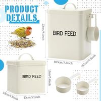 2 Contenants Carrés Blancs en Métal Durables et Personnalisables pour Graines d'Oiseaux, Finition Brillante, Conservation de la Fraîcheur, avec Cuillère Intégrée et Couvercle Moderne