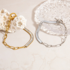 Pulsera de Acero Inoxidable con Cadena Geométrica, Combinación de Oro y Plata, Joyería Unisex - Product Image 1