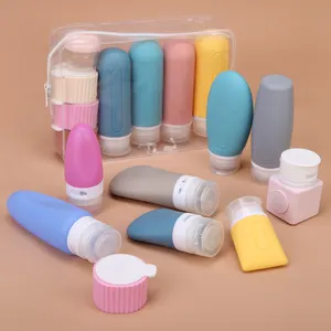 Customized 30ml 60ml 80ml 90ml 100ml Size Airless Containers Kits Set Toiletries Squeeze Lotion Shampoo Silicone Travel Bottles