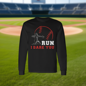Camiseta vintage de béisbol de manga larga con diseño Run I Dare You - Product Image 3