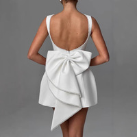 Robe Fourreau Mini RedPeony d'Été Vestidos Femme 2025 Robes Élégantes Sexy Robe de Soirée Blanche Perles Dos Nu Nœud