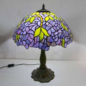LongHuiJing Wisteria Stained Glass Lampshade Tiffany Table Lamps Antique Art Style Desk Lamp With Lotus Metal Base - Product Image 3