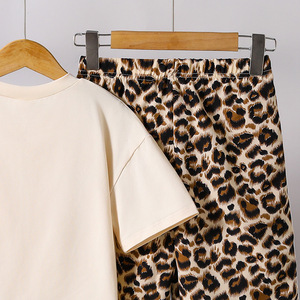 Vêtements pour adolescents de 8 à 12 ans, t-shirt à manches courtes à col rond avec nœud, pantalon large à imprimé léopard, ensemble de 2 pièces pour filles, vêtements d'été pour filles - Product Image 6