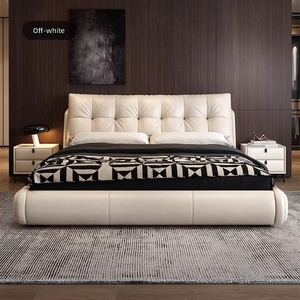 Lit en cuir véritable italien de luxe léger <span class=keywords><strong>sur</strong></span> <span class=keywords><strong>mesure</strong></span> avec tête de lit rembourrée douce pour projet haut de gamme - Product Image 3