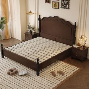 Solid Wood <b>Bed</b> Vintage American Style <b>Double</b> Platform <b>Bed</b> Durable Bedroom Furniture for Home Use - Product Image 1