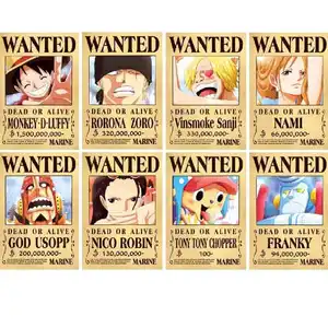 Factory supplies One Pieces Luffy Wanted Series Cartoon Placard Home Decoration Retro Kraft Paper Anime Poster