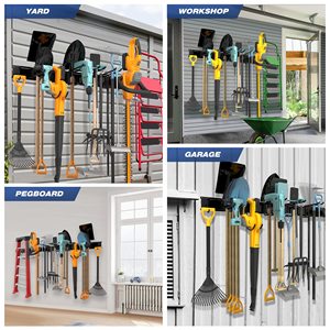 Support mural robuste pour outils avec 6 crochets doubles, organisateur de rangement pour outils de garage et de jardin - Product Image 5