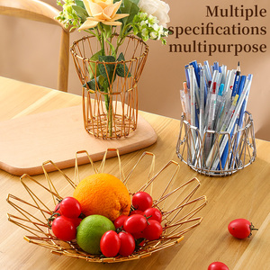 Cesta de Almacenamiento Dorada para el Hogar, Plegable, de Metal <span class=keywords><strong>Flexible</strong></span>, Cesta de Alambre de Acero Inoxidable, Cesta de Frutas para Cocina - Product Image 4