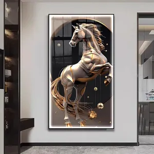 Décoration d'entrée moderne simple luxe cheval abstrait verre diamant cristal porcelaine peinture toile art mural - Product Image 1