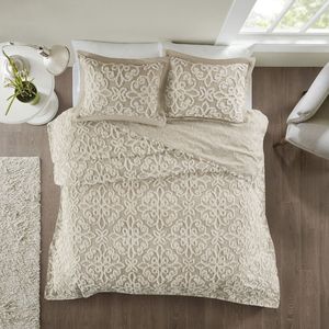 Ensemble de couvre-lit en coton Db Modern Taupe King Cal King 3 pièces, broderie florale, couvre-lit doux pour hôtels - Product Image 4