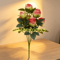 Bouquet de roses artificielles rondes, petites, rose clair, écologiques et durables, à 7 têtes, pour la décoration florale de la maison et des mariages