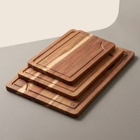Planche à découper en bois d'acacia certifiée FSC, logo personnalisé, non toxique, ensemble de planches à découper pour viande avec rainure pour les jus et support