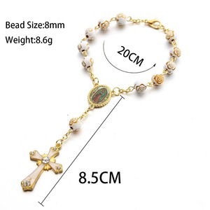 Catholic Rosary <b>Bracelet</b> Gold Silver Lace Glass Imitation Pearl Cross <b>Beaded</b> <b>Charm</b> <b>Bracelets</b> for Women - Product Image 5