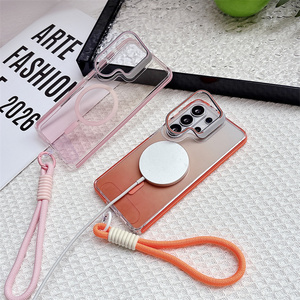 Coque de téléphone magnétique anti-jaunissement avec support d'objectif métallique supérieur pour Samsung A57 A37 A56 A36 S26 Ultra avec sangle de téléphone et couverture PC dégradée - Product Image 2