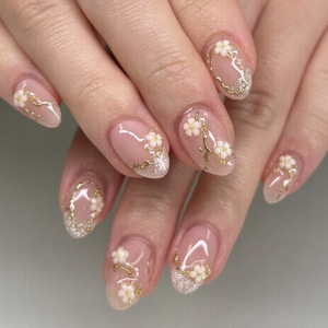 Hot-selling <strong>Simple</strong> And Fresh Cross/rose Flower-designed Press-on Nails3D <strong>Nail</strong> Tips Short And Round For A Chic Natural Look - Product Image 1