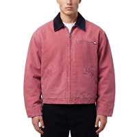 Jaket Kerja Pria TOPSHOW Vintage Bahan Kanvas Dicuci, Kain Katun Tebal, Kerah Korduroi, Mantel Utilitas Detroit, Streetwear