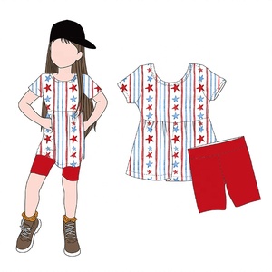 <span class=keywords><strong>Abbigliamento</strong></span> Personalizzato per Bambini per la Festa dell'Indipendenza, Set Due Pezzi con Abito Corto in Bambù e Pantaloncini <span class=keywords><strong>da</strong></span> Ciclismo per Bambine - Product Image 2